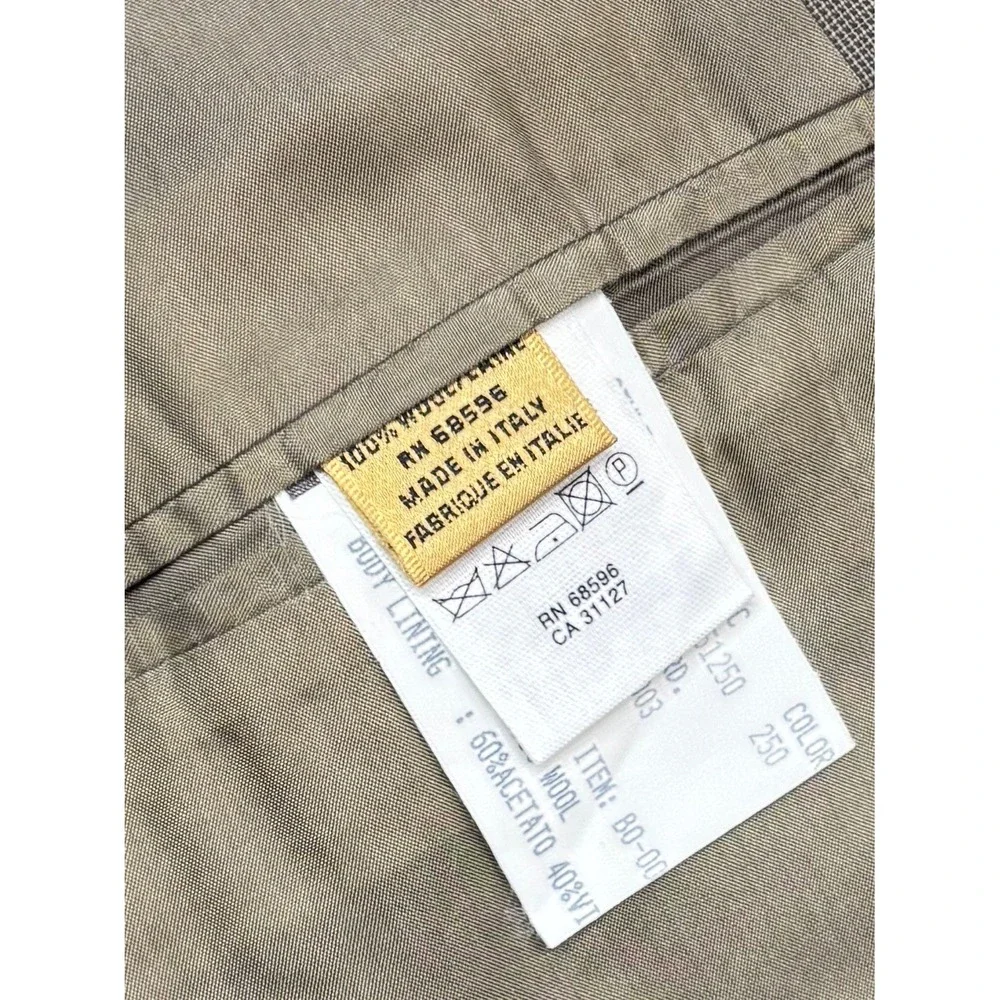 vtg 90s Donna Karan 48L 42x32 Taupe 2pc Pant Suit Italy Made Wool Pleated Cuff